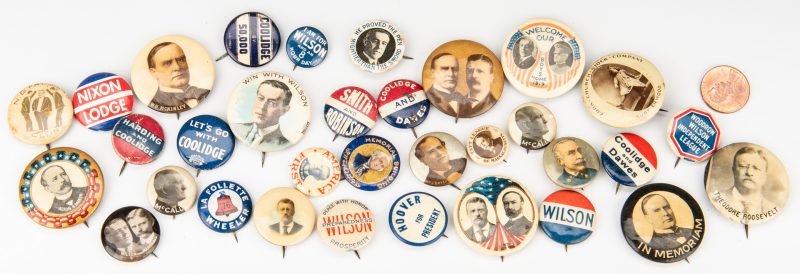 Lot 763: 33 Early Political Pinback Buttons incl. T. Roosevelt & Others