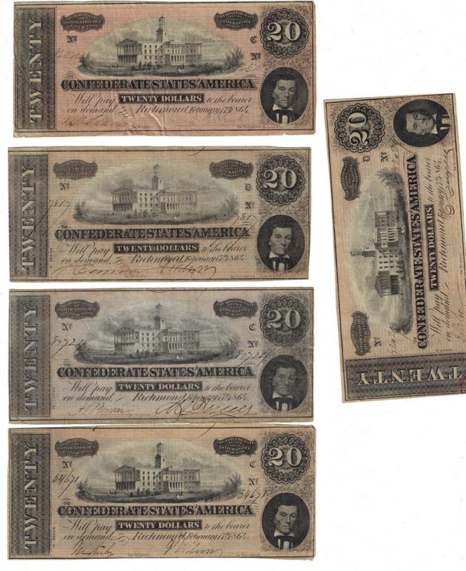 Lot 813: Group of 37 Confederate 1864 $10 & $20 Bills