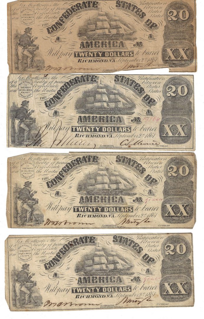 Lot 816: Group of 31 Confederate $5, $10, & $20 Bills