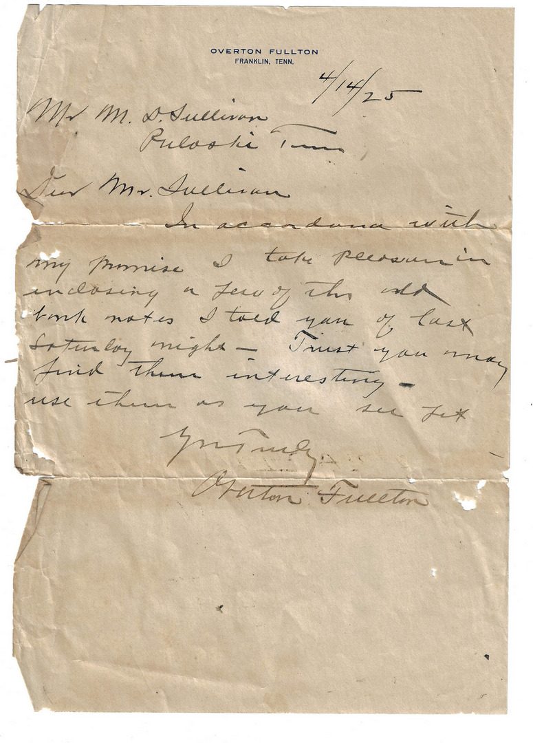 Lot 817: Obsolete & Confederate Bills w/ Fullton Letter