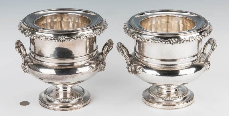 Lot 835: Pair Old Sheffield Plate Wine Coolers