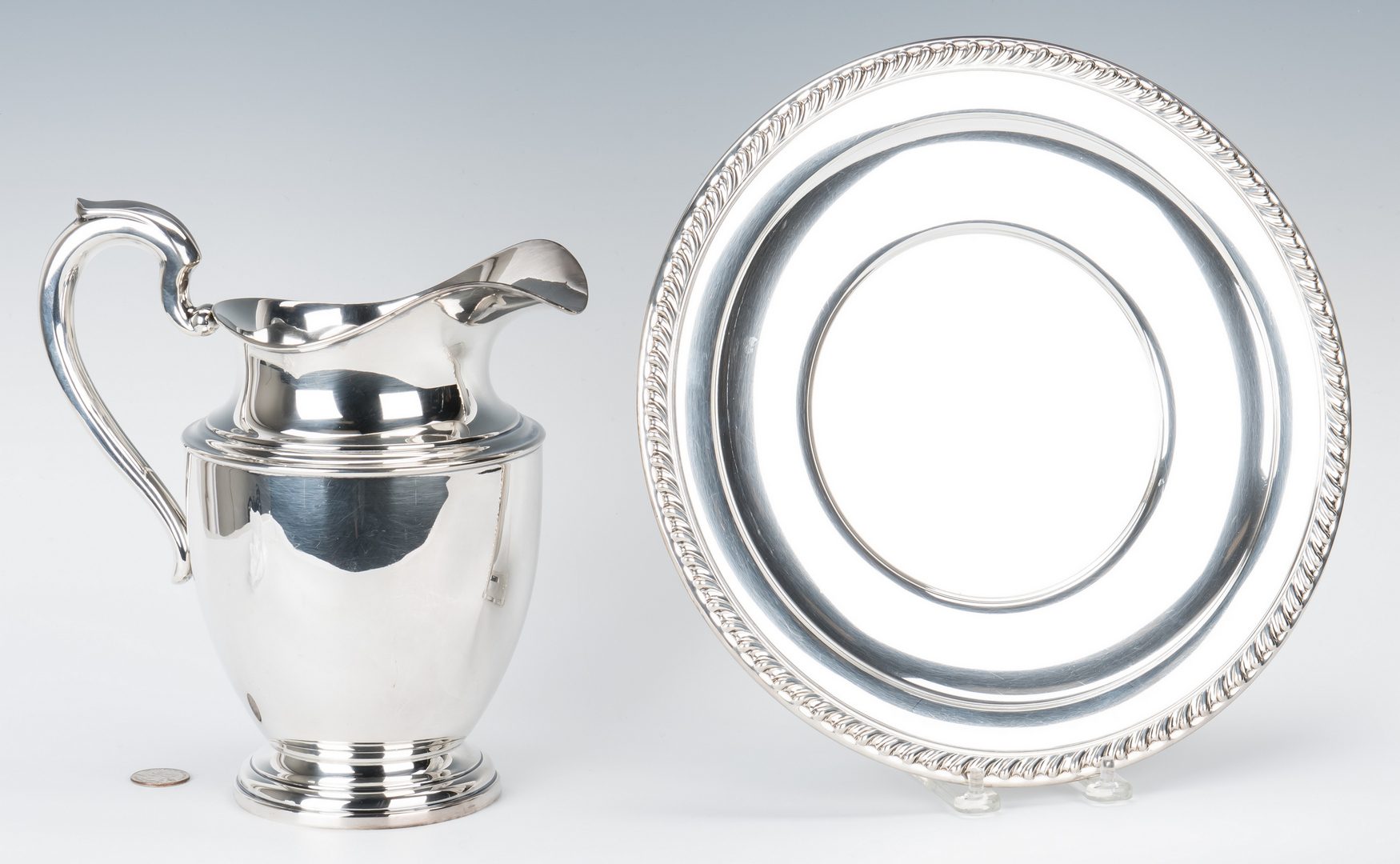 Lot 849: 2 Sterling Silver Serving Pcs., Tray &  Pitcher