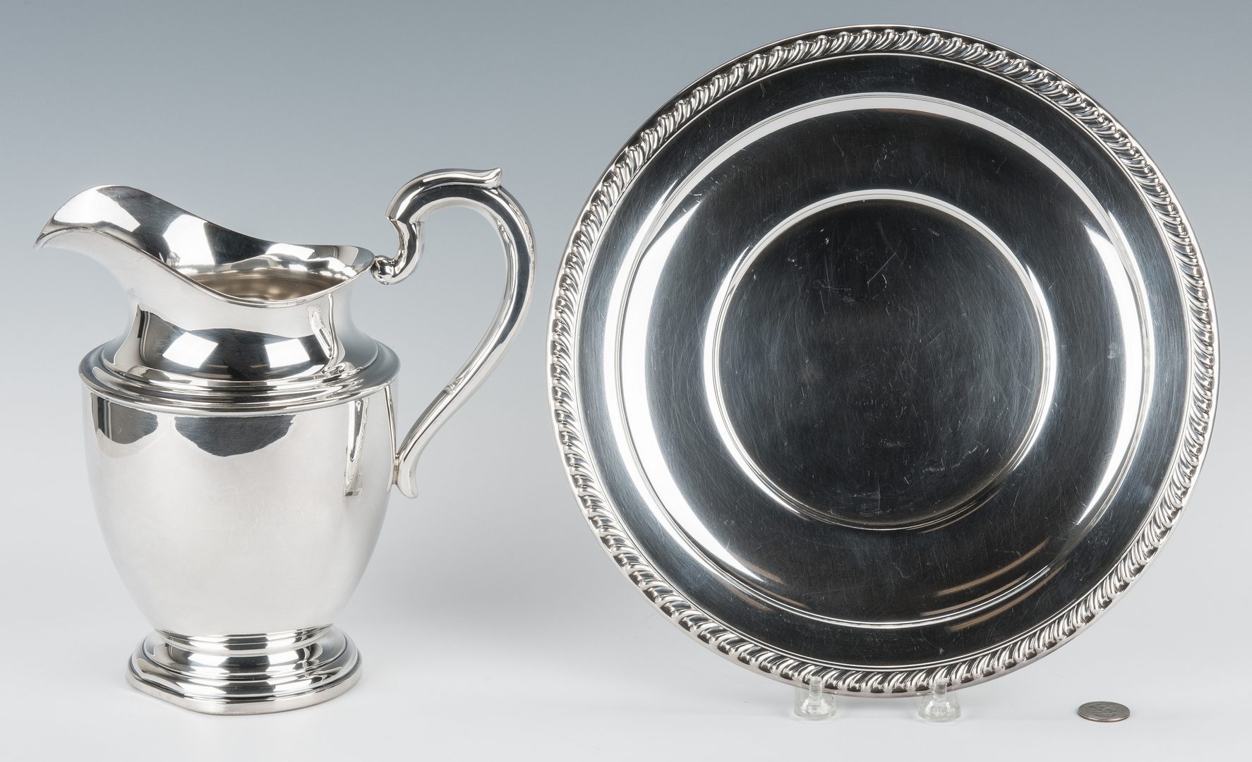 Lot 849: 2 Sterling Silver Serving Pcs., Tray &  Pitcher