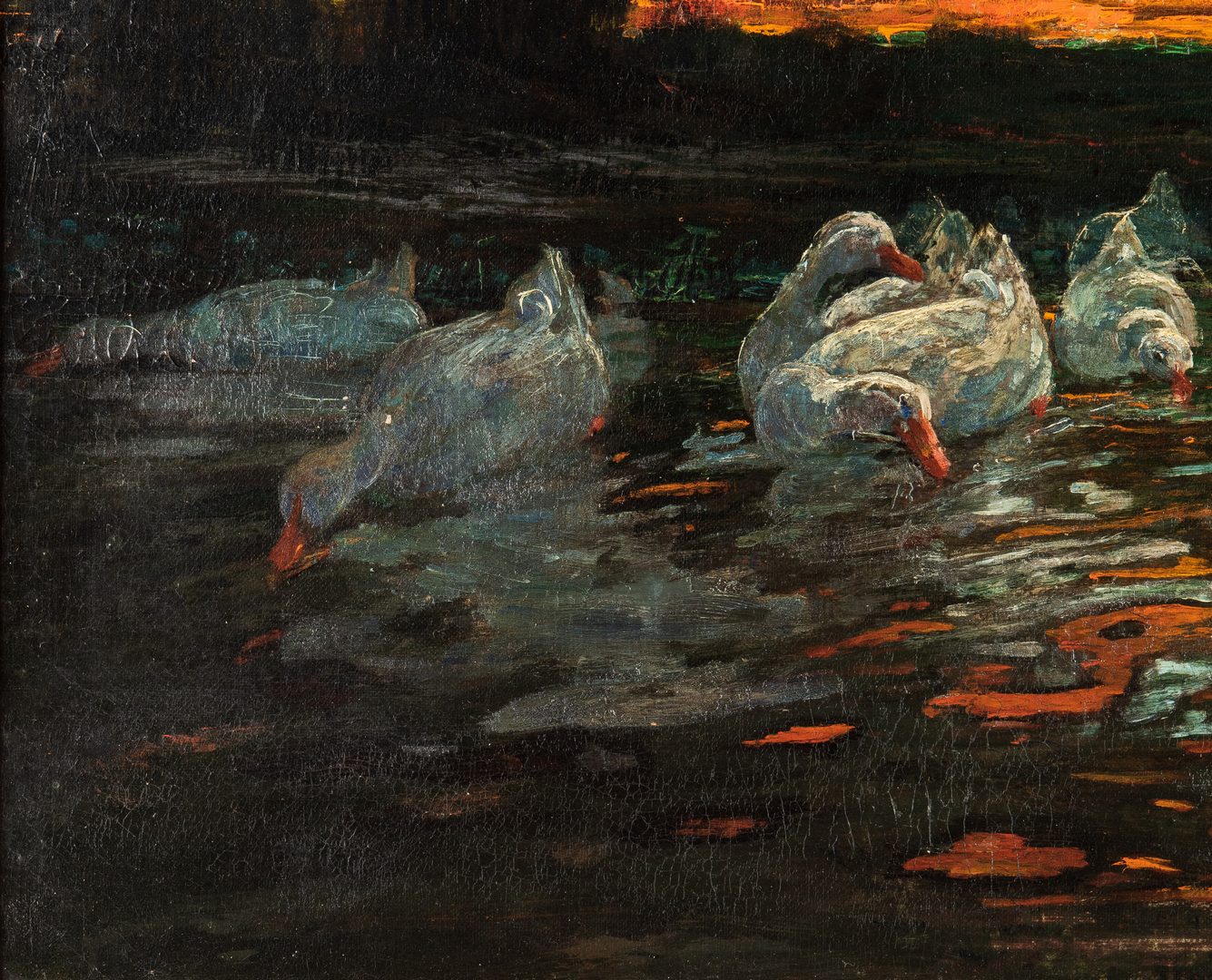 Lot 99: J. W. Wallace O/C, Swans at Sunset