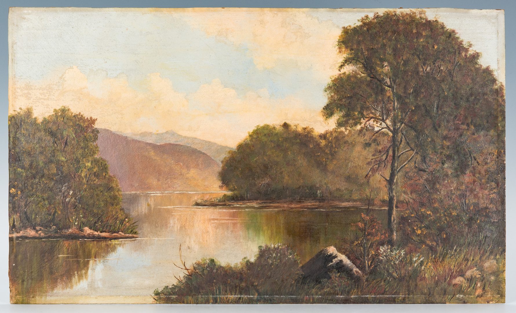 Lot 101: American School O/C, River Scene Landscape, unsigned