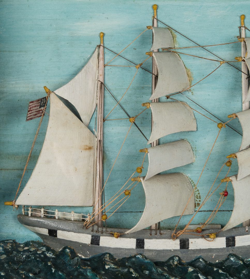 Lot 106: 3 19th Century Folk Art Works, incl. Ship Diorama