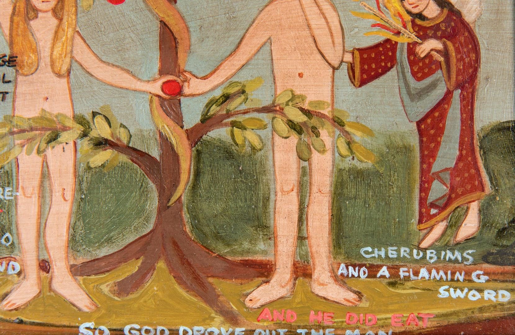 Lot 114: 5 Folk Art Animal Carvings & "Garden of Eden" Painting, 6 items