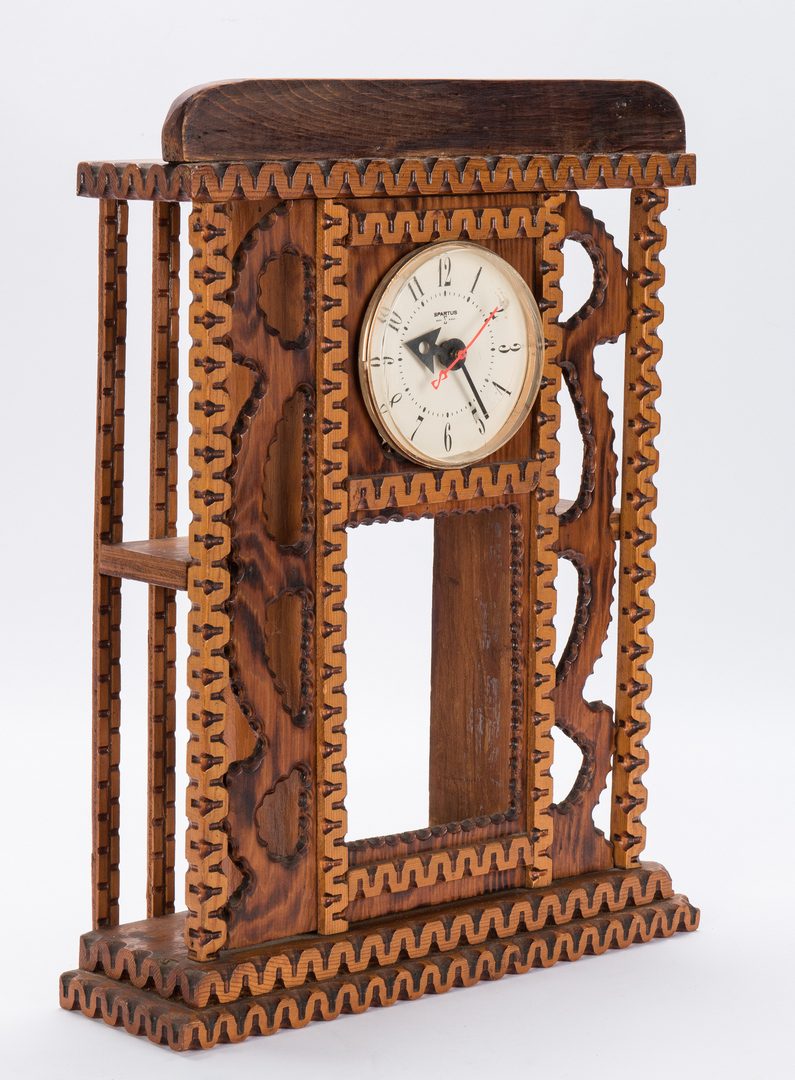 Lot 115: 3 Howard Finster Folk Art Shelf Clock Cases