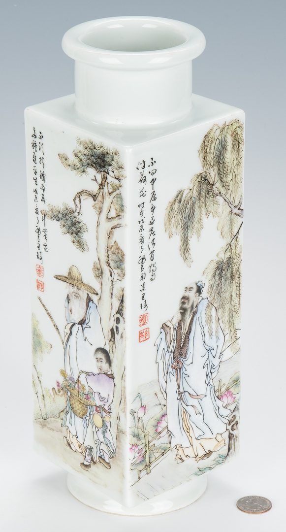 Lot 12: Chinese Famille Rose Porcelain Vase w/ Calligraphy