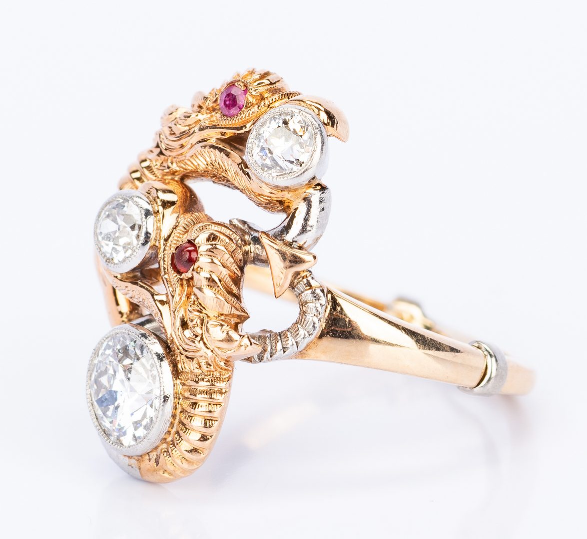 Lot 146: 14k Dragon Diamond Ring w/ Jade Jewelry