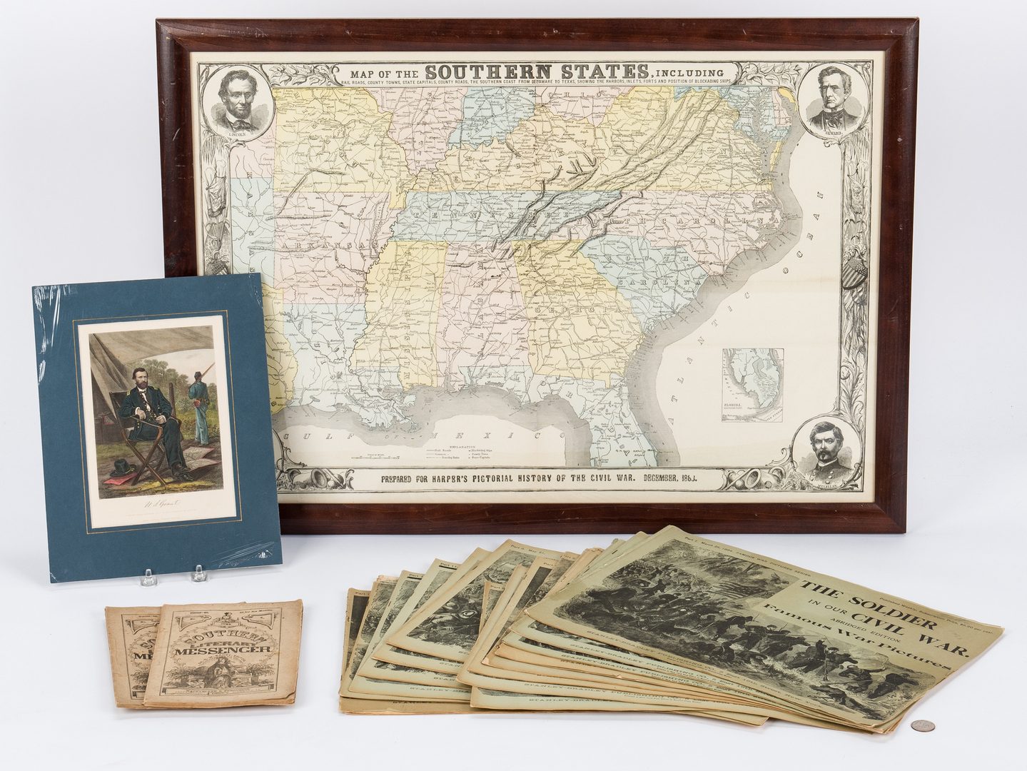 Lot 171: 21 Civil War Related Paper Items, including Harper's Map