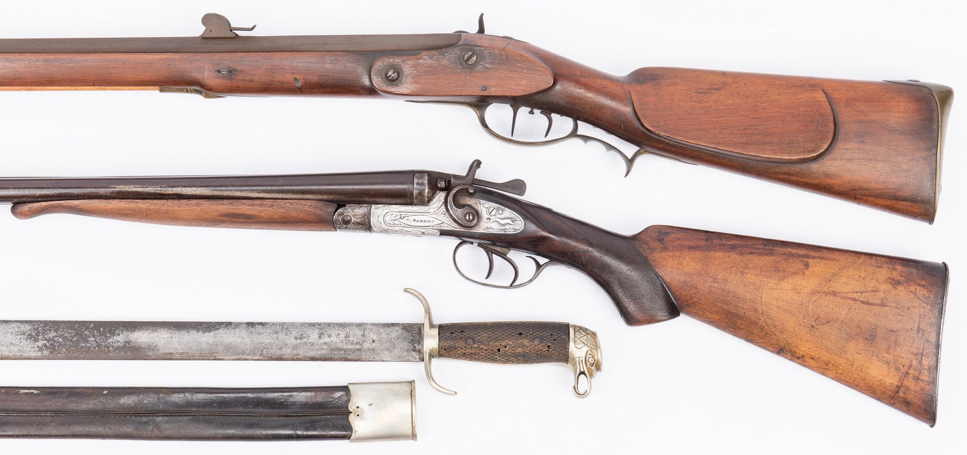Lot 184: 2 19th Cent. Firearms, 1 WWI era German Machete, 3 items