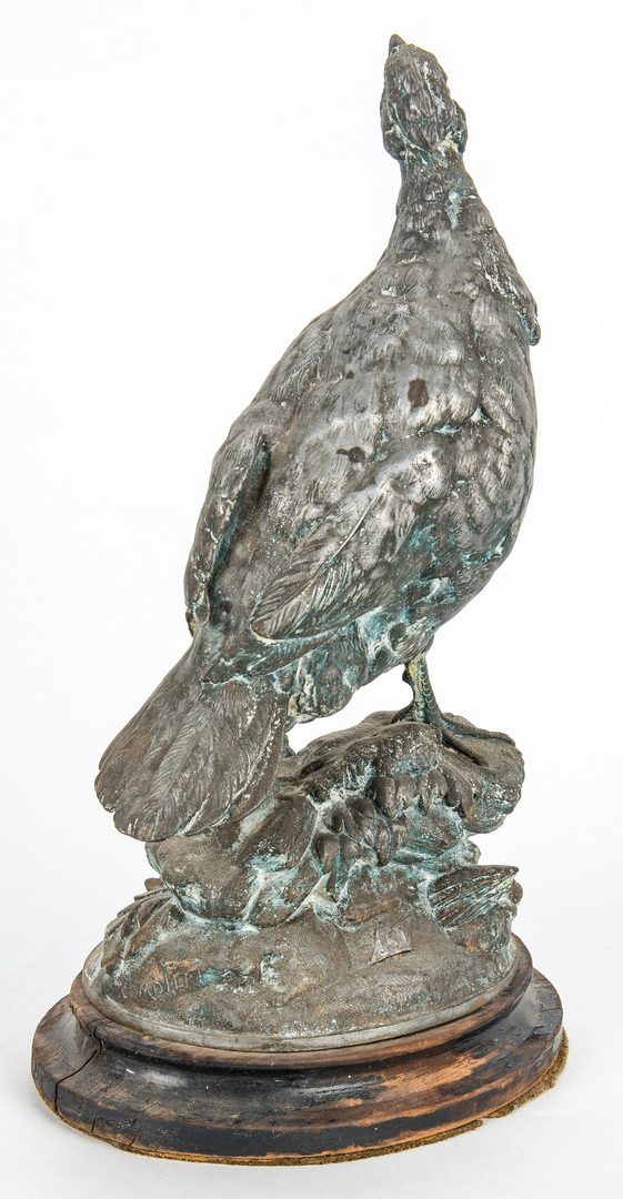 Lot 189: Paul Comolera Figural of Guinea Bird w/ Chicks and Carved Continental Wood Head
