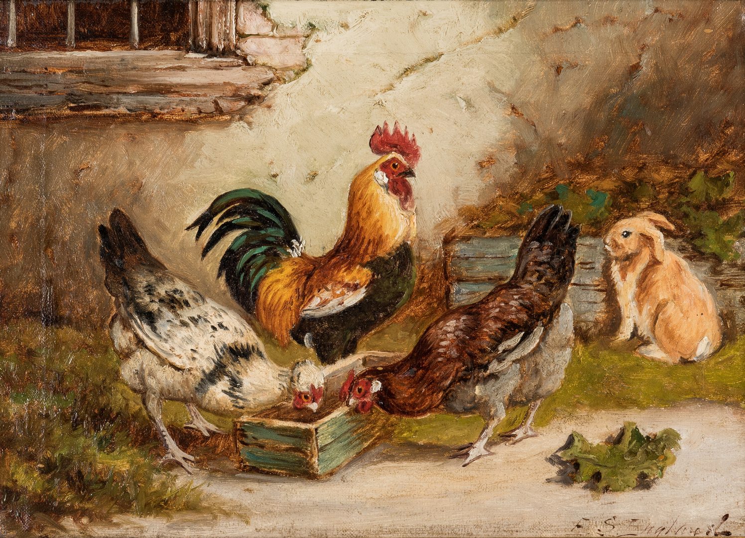 Lot 190: E.S. England, O/C, Farm Scene with Animals