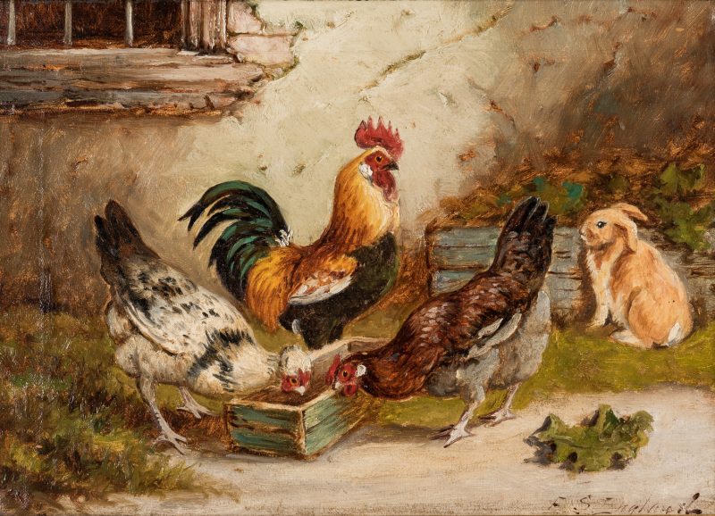 Lot 190: E.S. England, O/C, Farm Scene with Animals