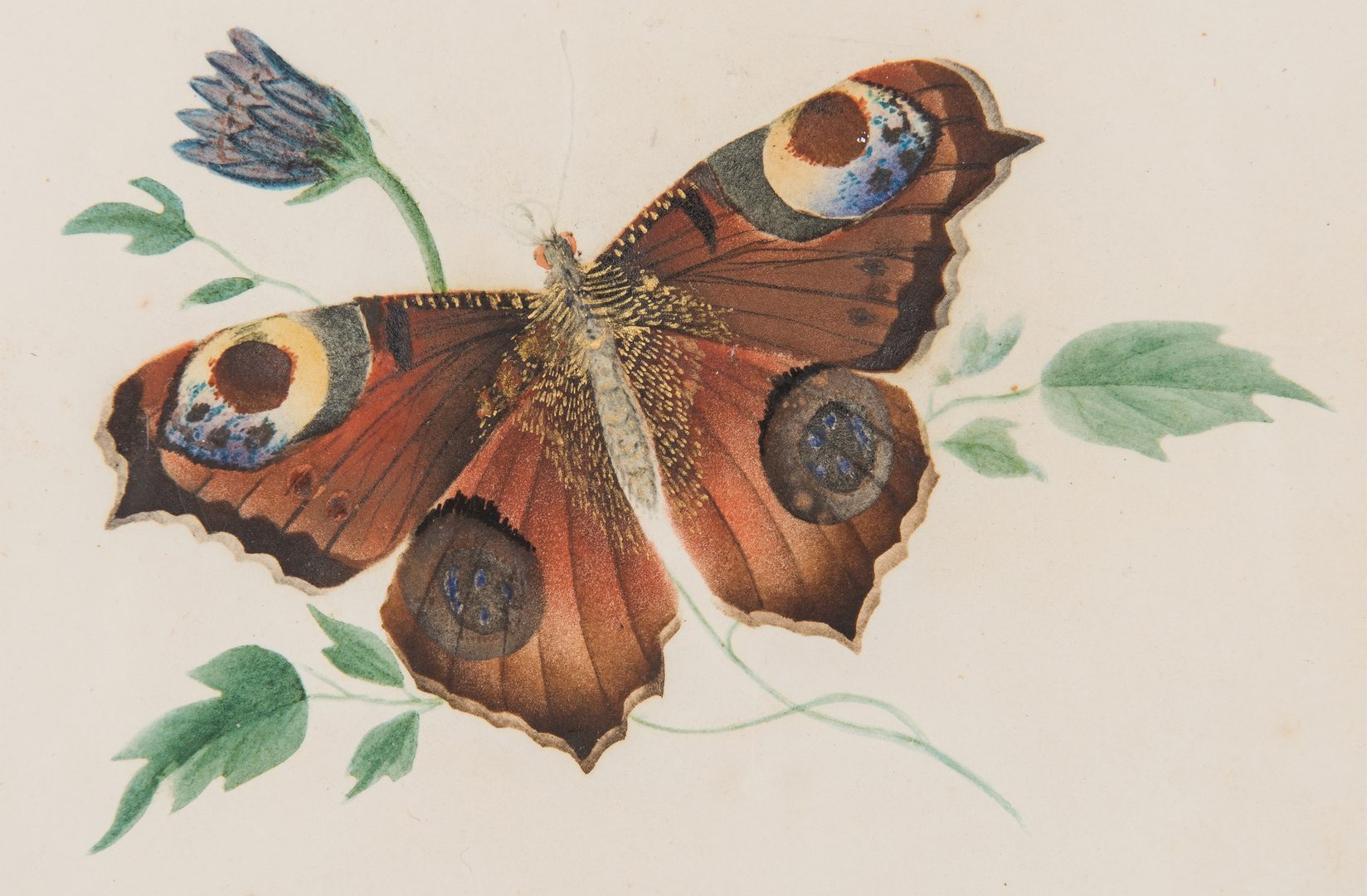 Lot 197: 3 European Watercolor Paintings, incl. Manor House, Butterflies