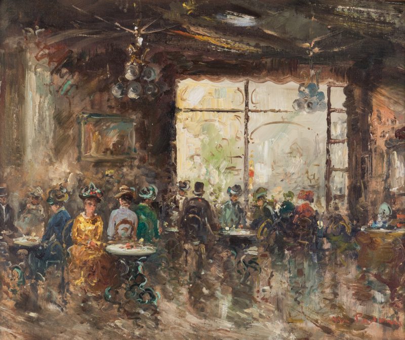 Lot 199: M. Passoni O/C, French Cafe Impressionist Painting