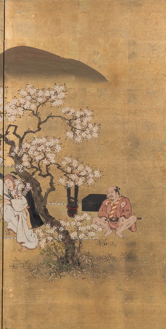 Lot 1: Japanese Screen, Dancers and Cherry Blossoms