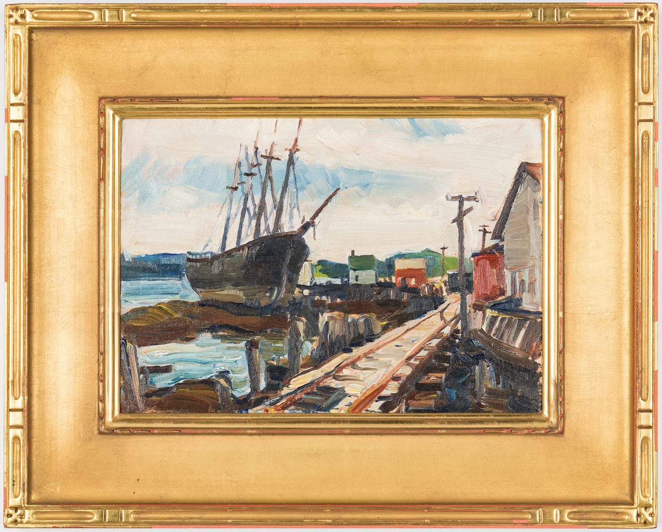 Lot 213: American Harbor Scene, oil on panel