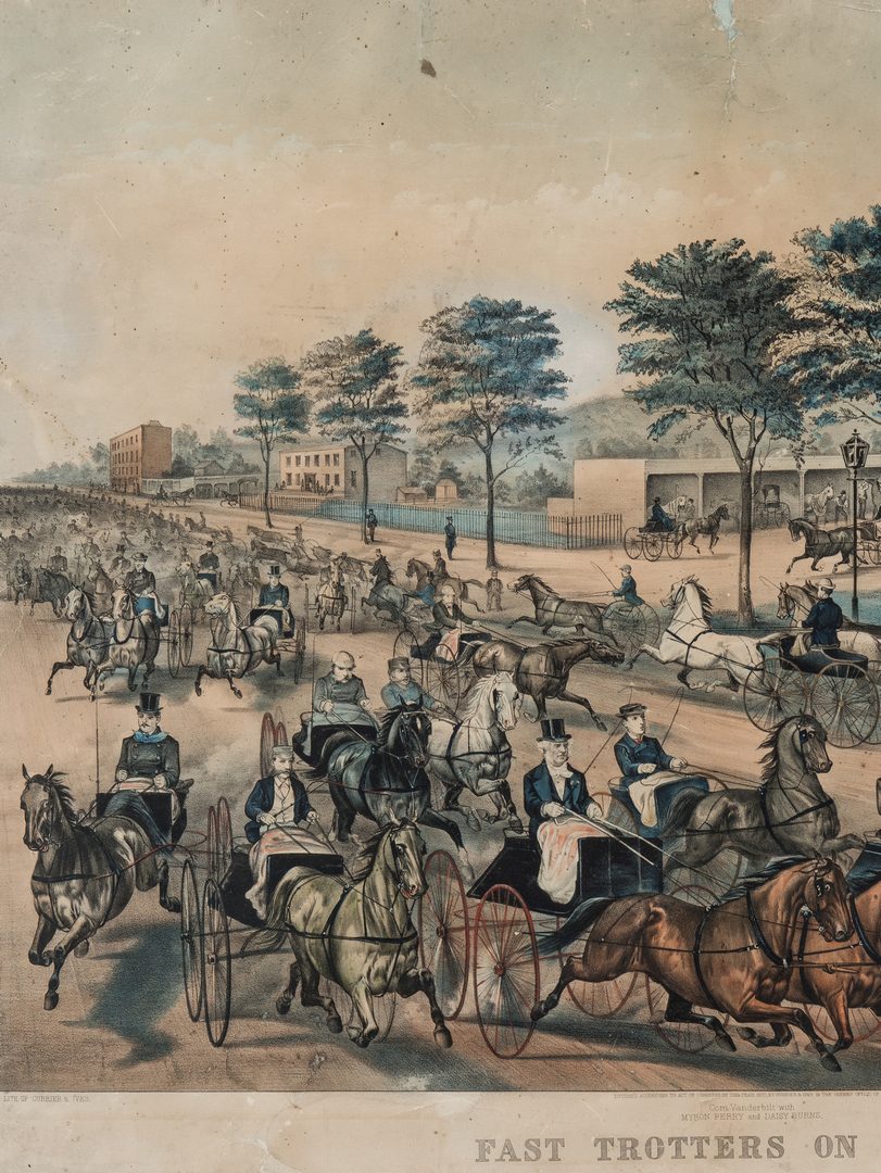 Lot 218: Currier & Ives, Fast Trotters on Harlem Lane, 1870