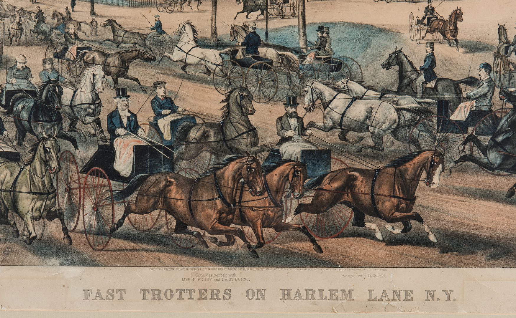 Lot 218: Currier & Ives, Fast Trotters on Harlem Lane, 1870