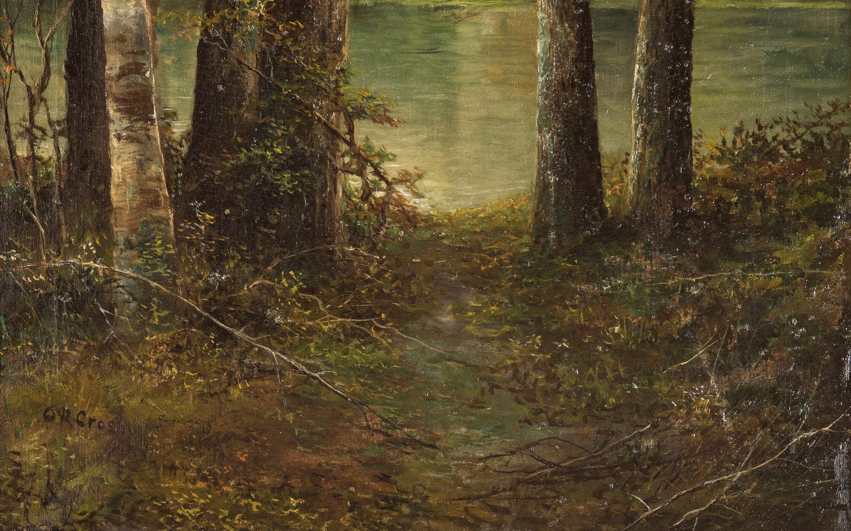 Lot 222: American 19th c. oil landscape, Crosby