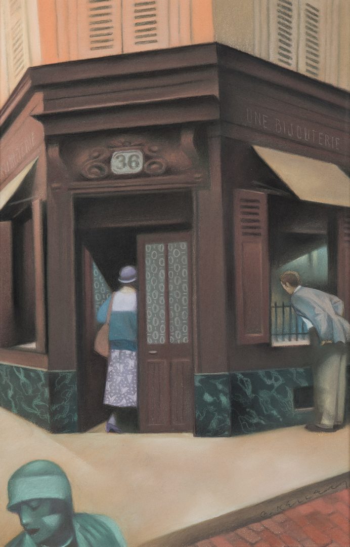 Lot 230: Gary R. Kelley Pastel Painting, "Une Bijouterie"