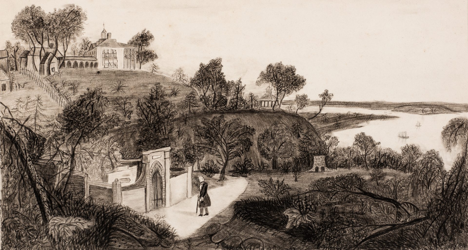 Lot 256: George Washington Tomb Drawing, 1850