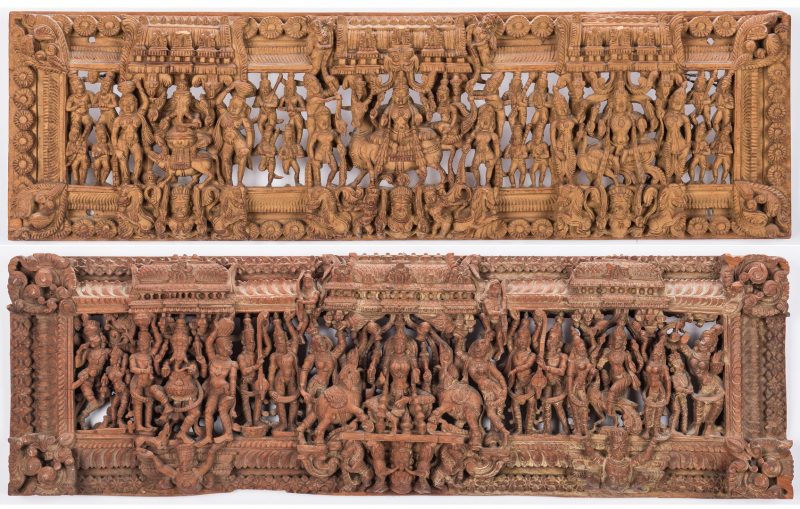 Lot 306: 2 Carved Wood Asian Temple Panels