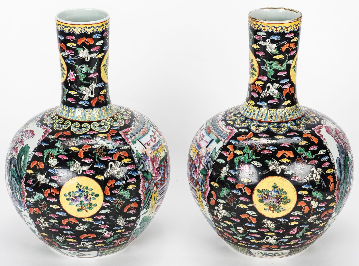 Lot 319: Pr. Chinese Famille Noire Floor Vases