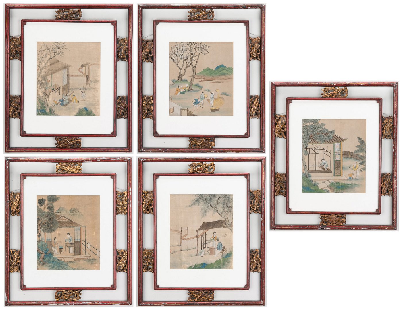 Lot 324: 5 Qing Painted Landscapes on silk