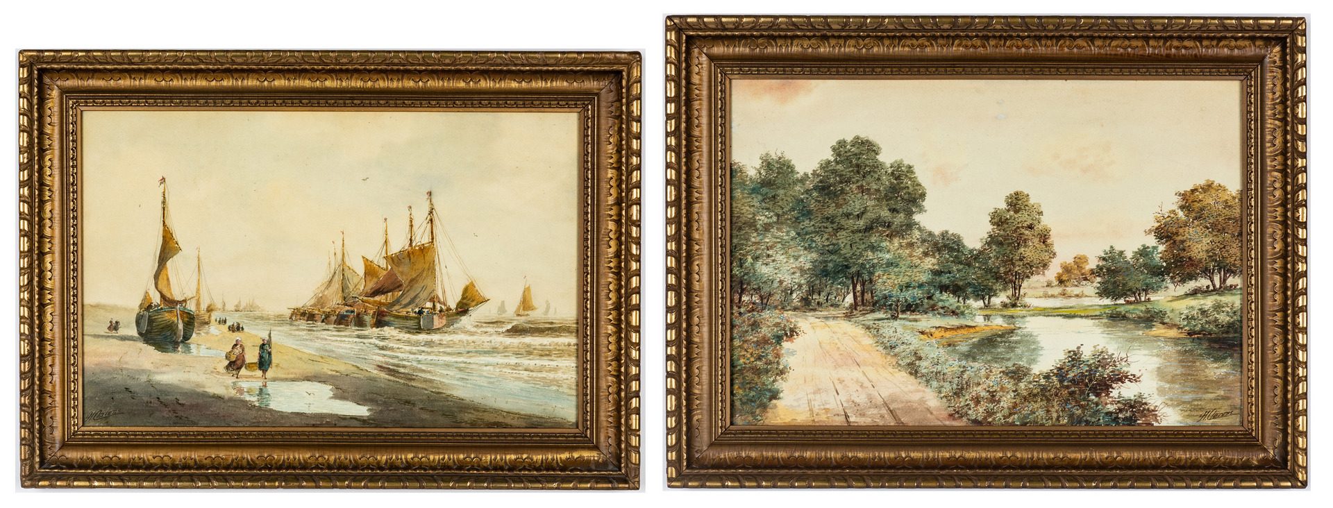 Lot 367: 2 Continental School Watercolors, signed H. Aarons