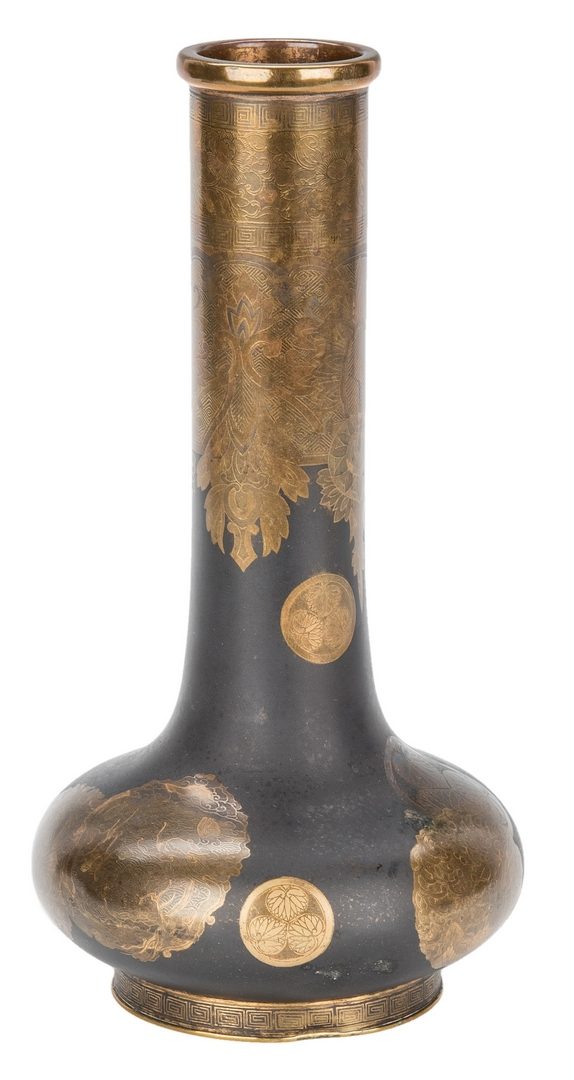 Lot 409: Japanese Meiji Bronze Mixed Metal Vase