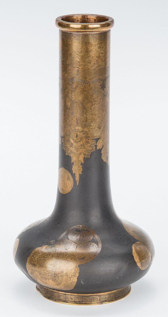 Lot 409: Japanese Meiji Bronze Mixed Metal Vase