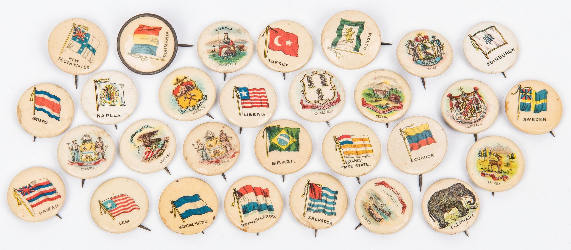 Lot 412: 88 Early Pinback Buttons, incl. Political, Cigarette, WWI, etc.