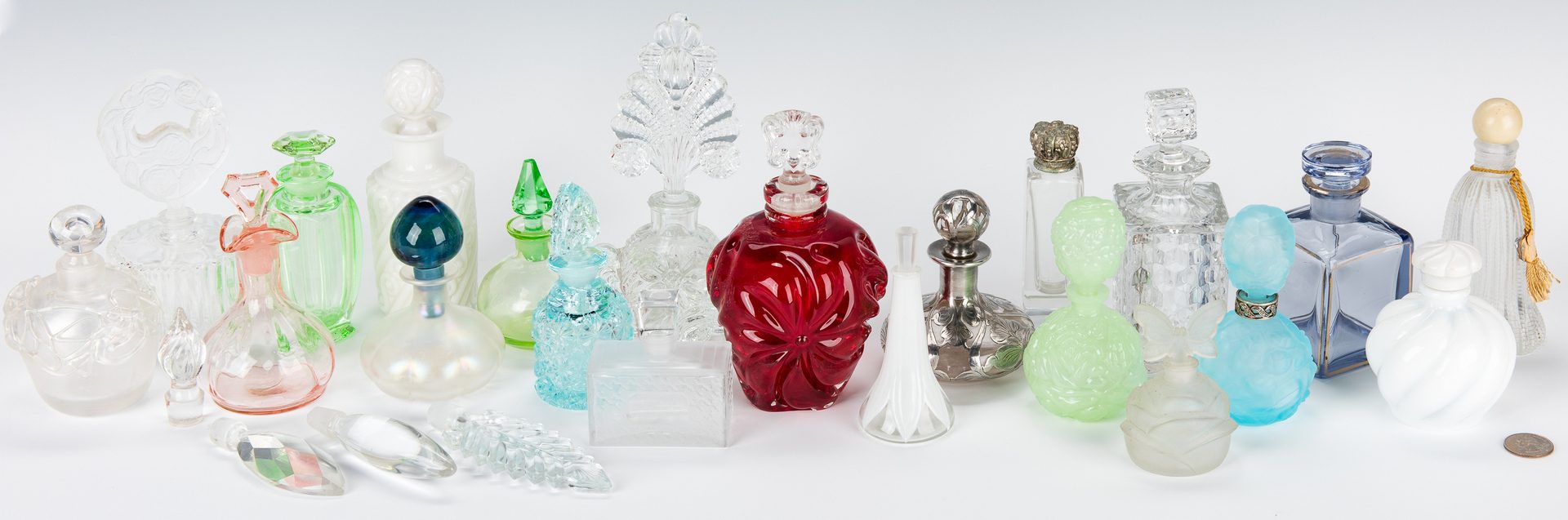 Lot 430: 25 Assorted Perfume Bottles & Stoppers
