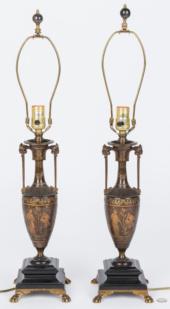Lot 43: Pair of Barbedienne Bronze Lamps
