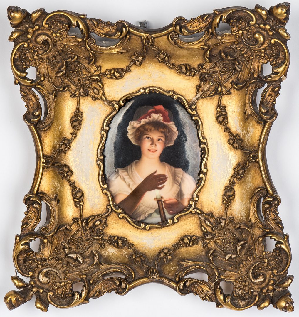 Lot 47: Framed Porcelain Plaque Signed Wagner, Woman with Candle