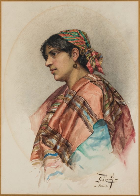 Lot 59: Giulio Rosati, Watercolor of Romani Woman