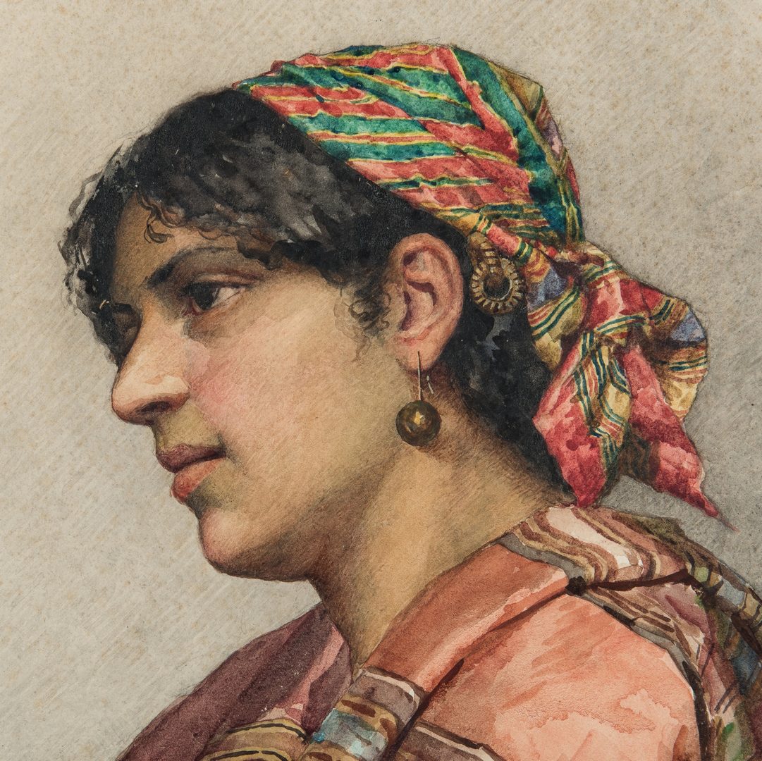 Lot 59: Giulio Rosati, Watercolor of Romani Woman