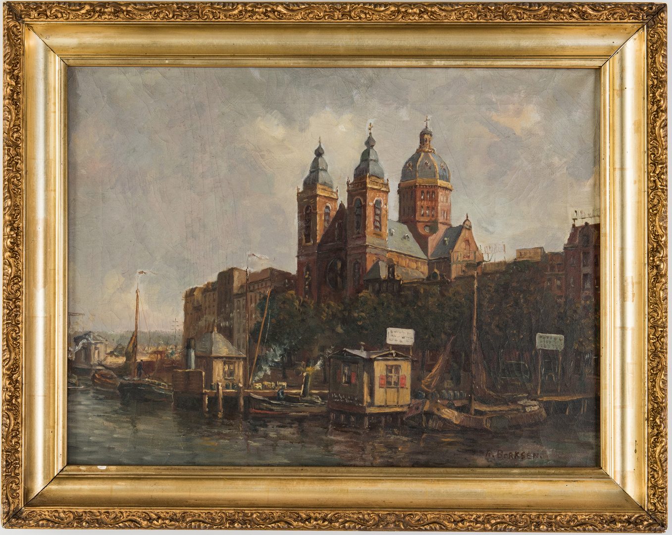 Lot 64: Amsterdam canal scene, O/C, signed Borksen