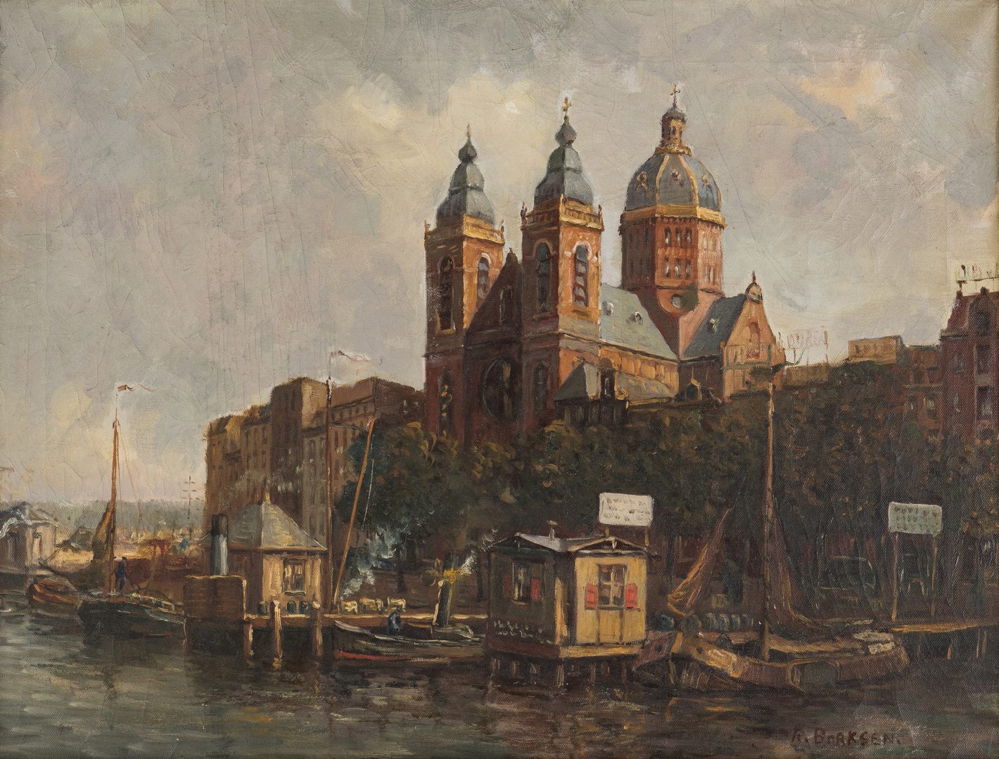 Lot 64: Amsterdam canal scene, O/C, signed Borksen
