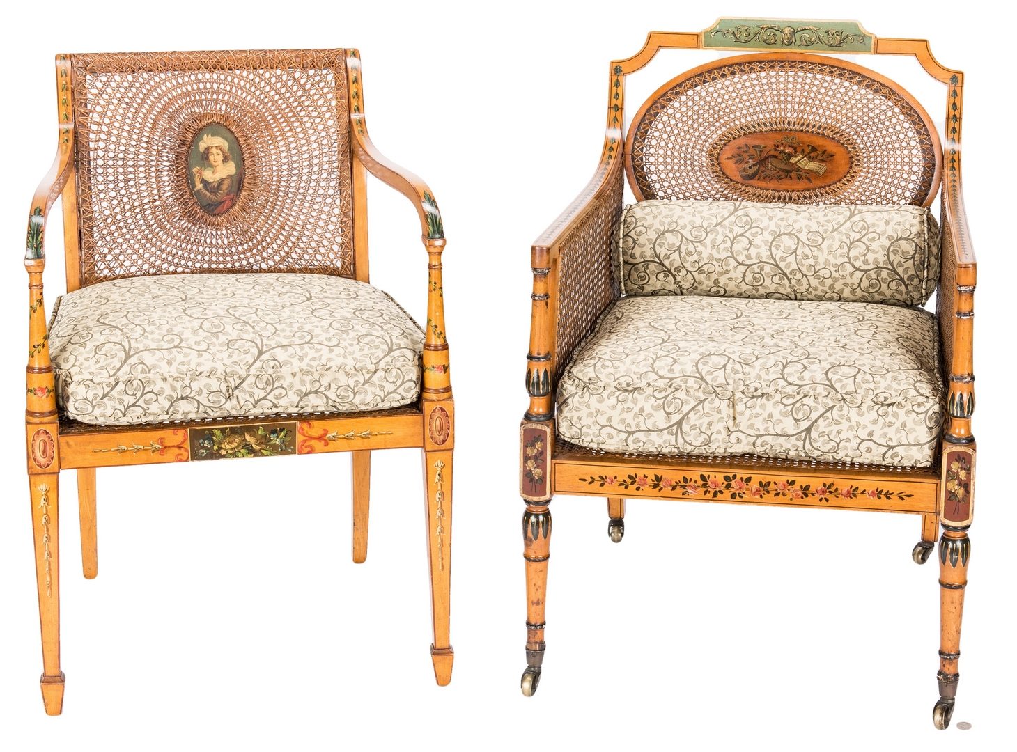 Lot 79: 2 Regency Painted Armchairs & 1 Regency Inlaid Side Chair