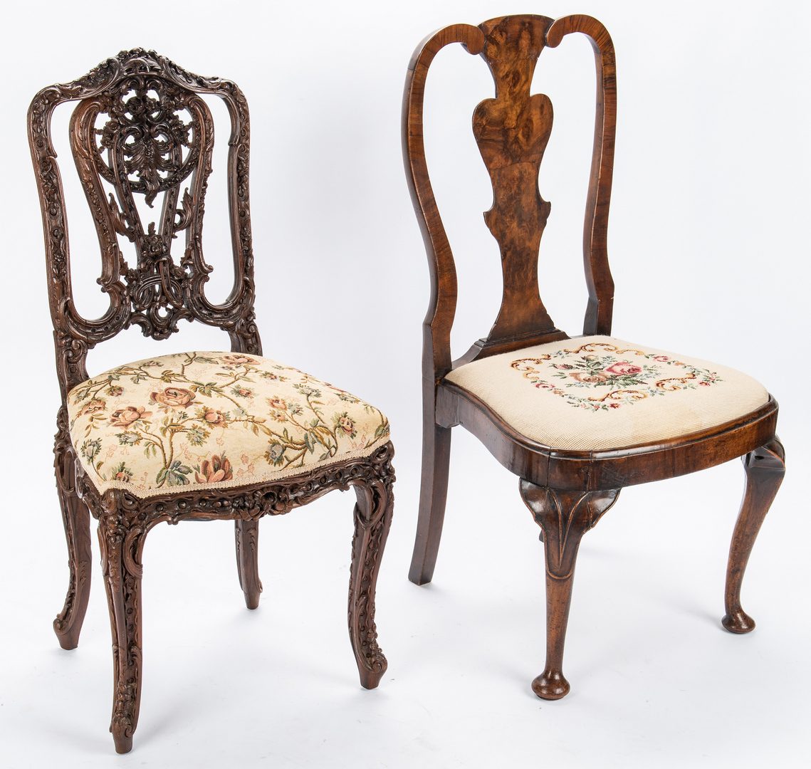 Lot 84: 2 European Side Chairs, Queen Anne & Rococo