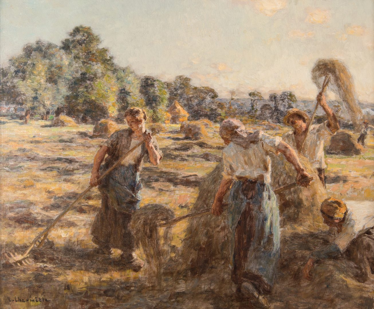Lot 107: Leon L’Hermitte Oil Painting of Workers in Field