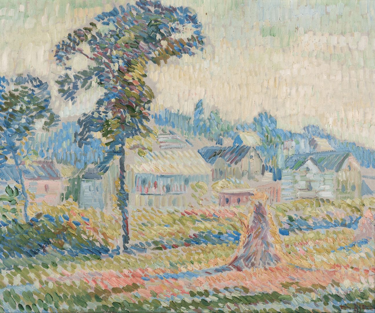 Lot 121: Edgar Hewitt Nye O/C, Impressionist Village Landscape