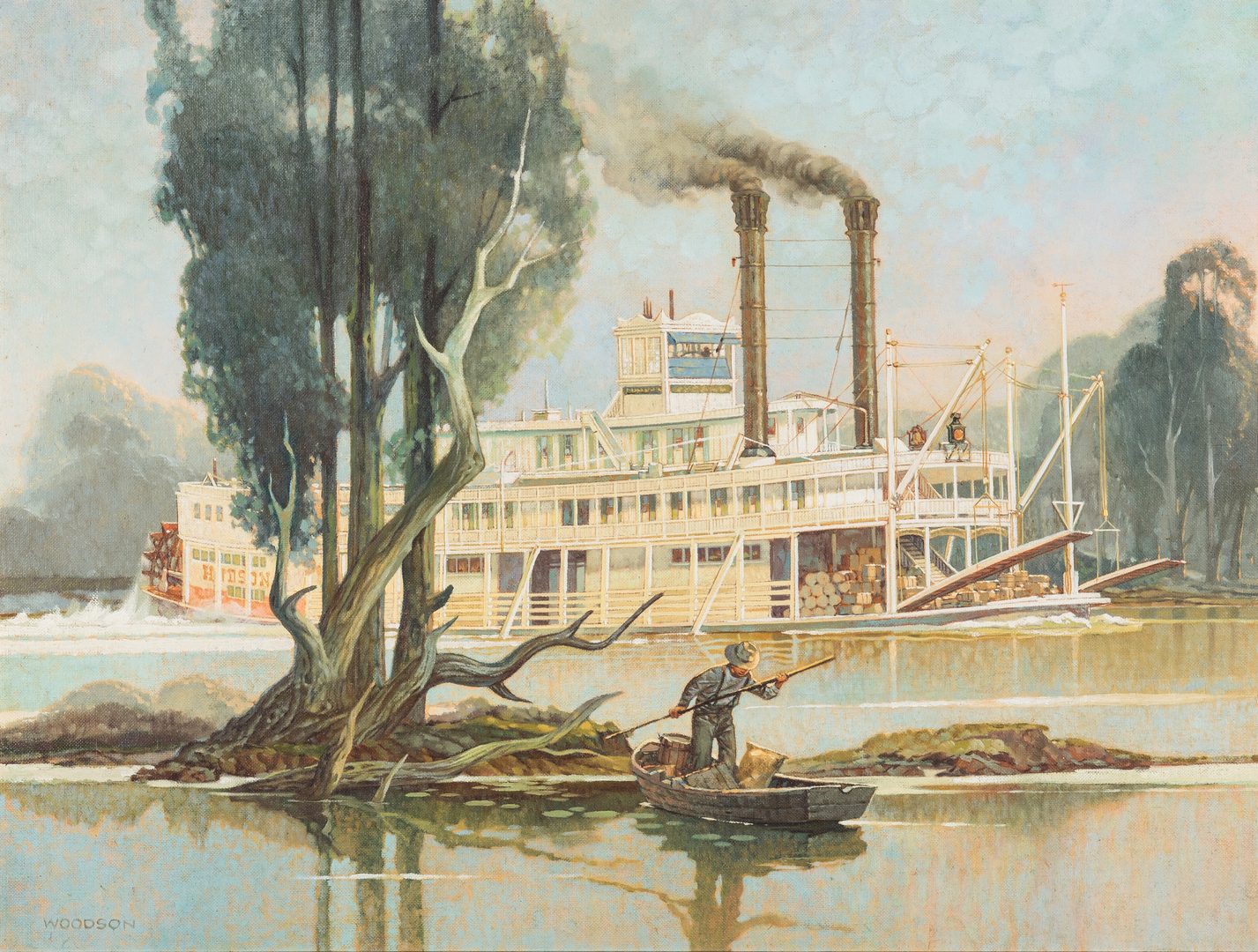Lot 128: Jack Woodson Steamboat Oil Painting