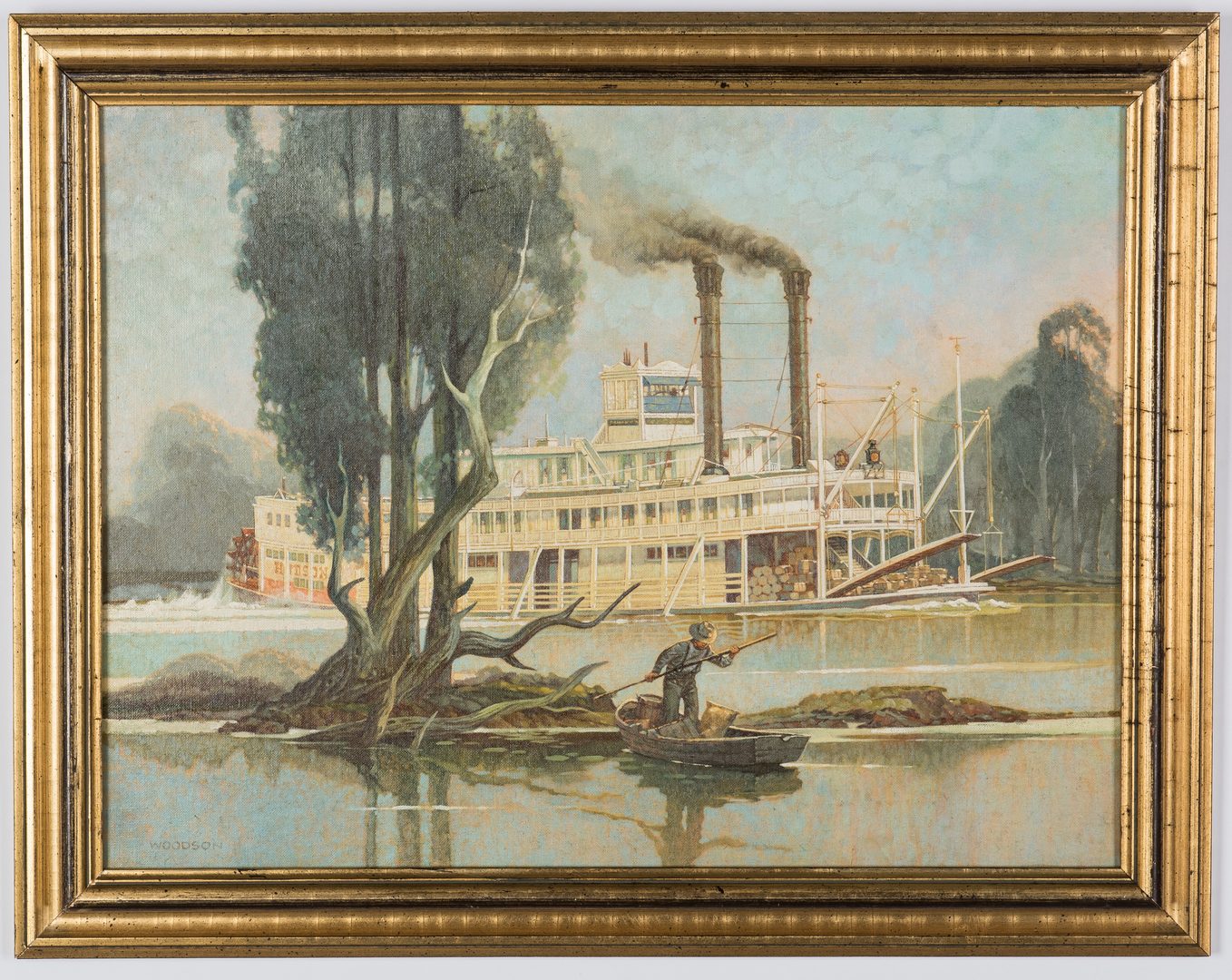 Lot 128: Jack Woodson Steamboat Oil Painting