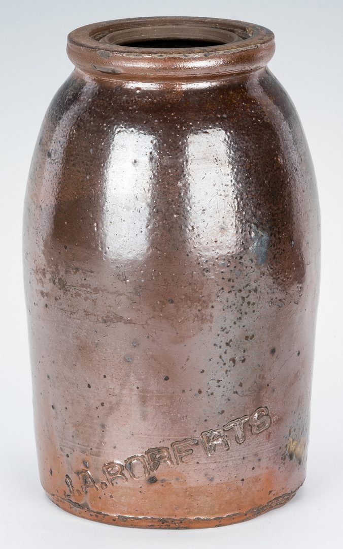 Lot 151: Middle TN Stoneware Jar, J. A. Roberts