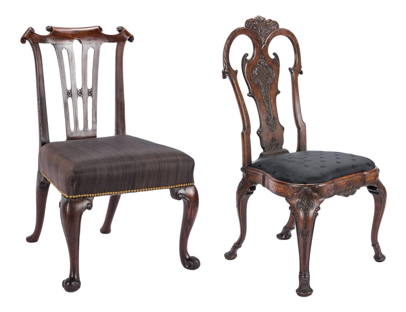 Lot 168: 2 Carved Period Side Chairs, Chippendale & Queen Anne